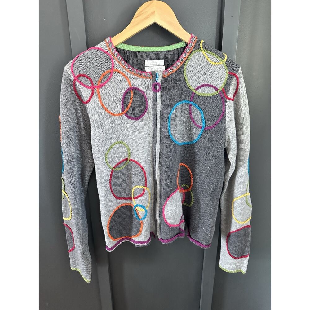 Christopher & Banks Women's White Hand Embroidered Zip Up Cardigan Size Small